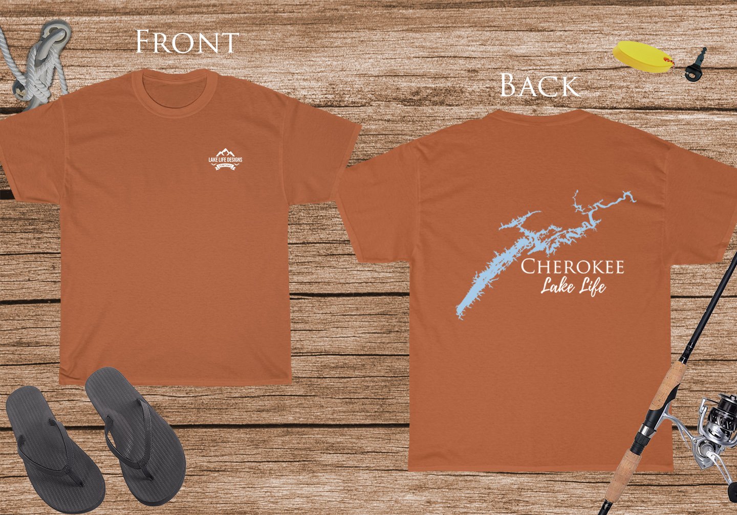 Cherokee Lake Life - Cotton Short Sleeved - FRONT & BACK PRINTED - Short Sleeved Cotton Tee - Tennessee Lake