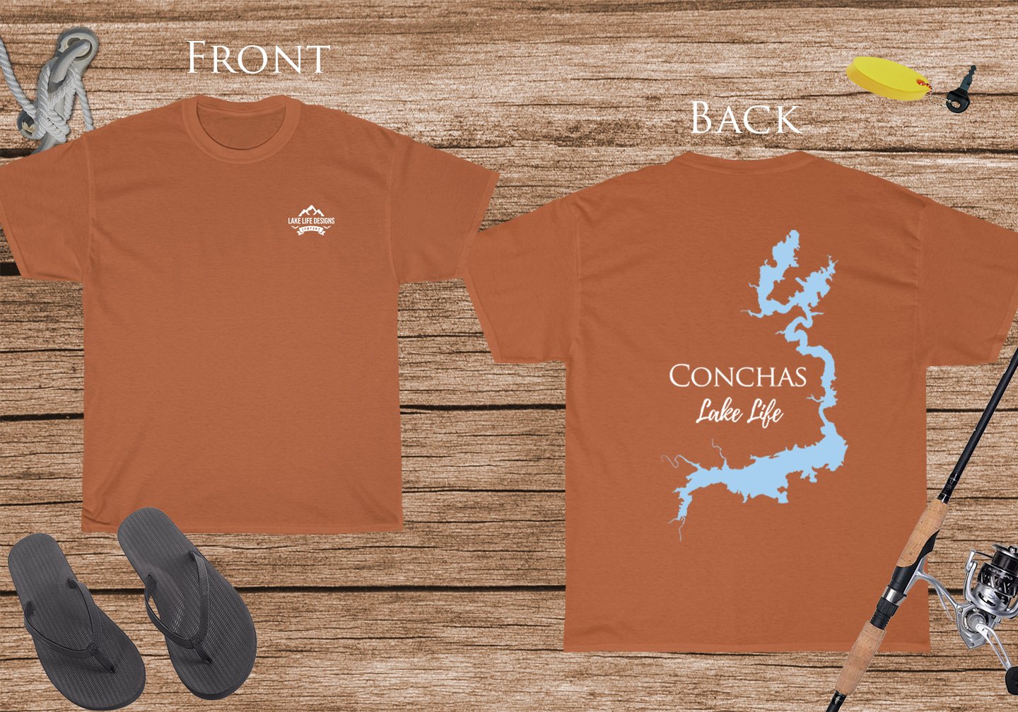Conchas Lake Life - Cotton Short Sleeved - FRONT & BACK PRINTED - Short Sleeved Cotton Tee - New Mexico Lake