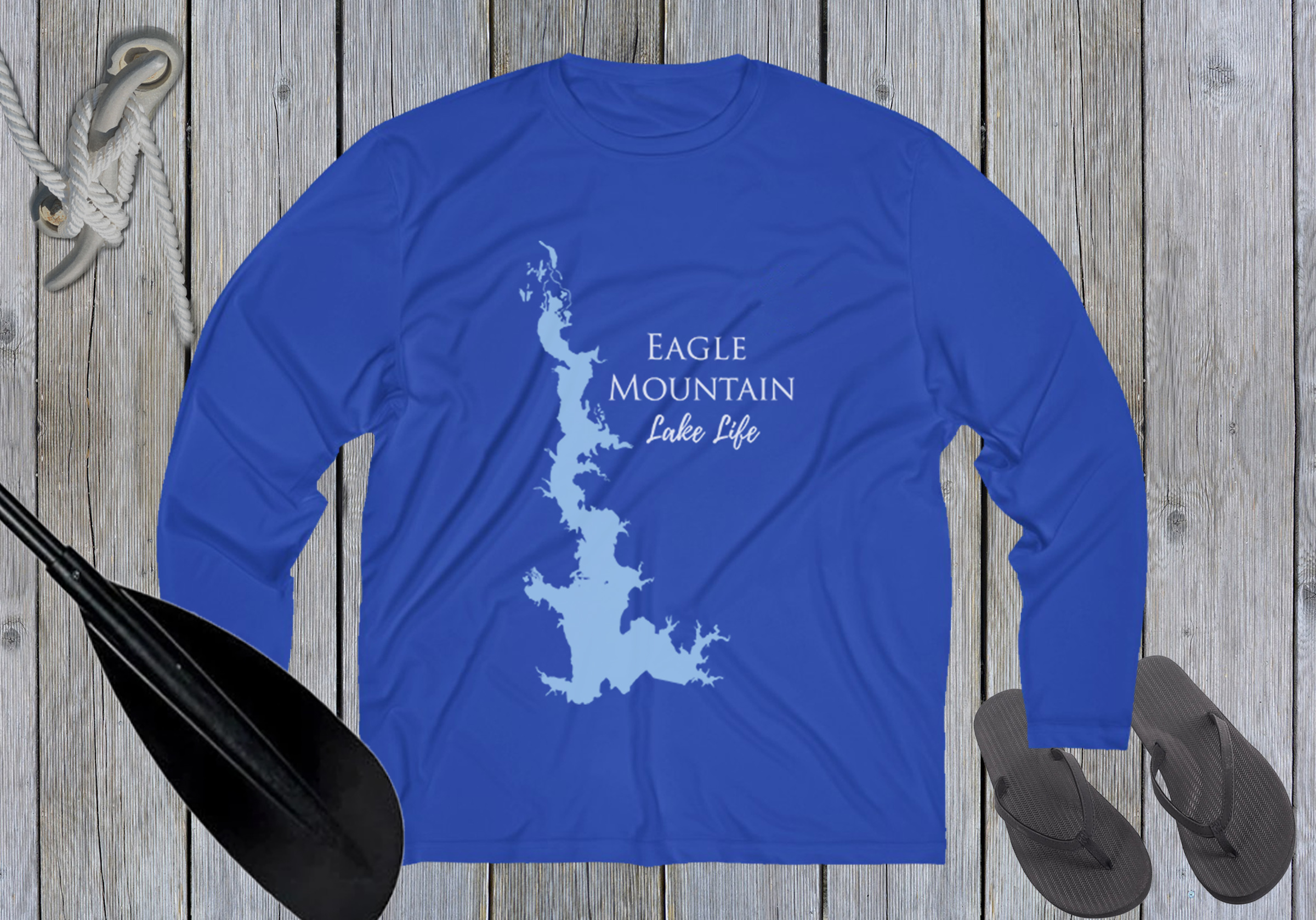 Eagle Mountain Lake Life Dri-fit Boating Shirt - Breathable Material- Men's Long Sleeve Moisture Wicking Tee - Texas Lake