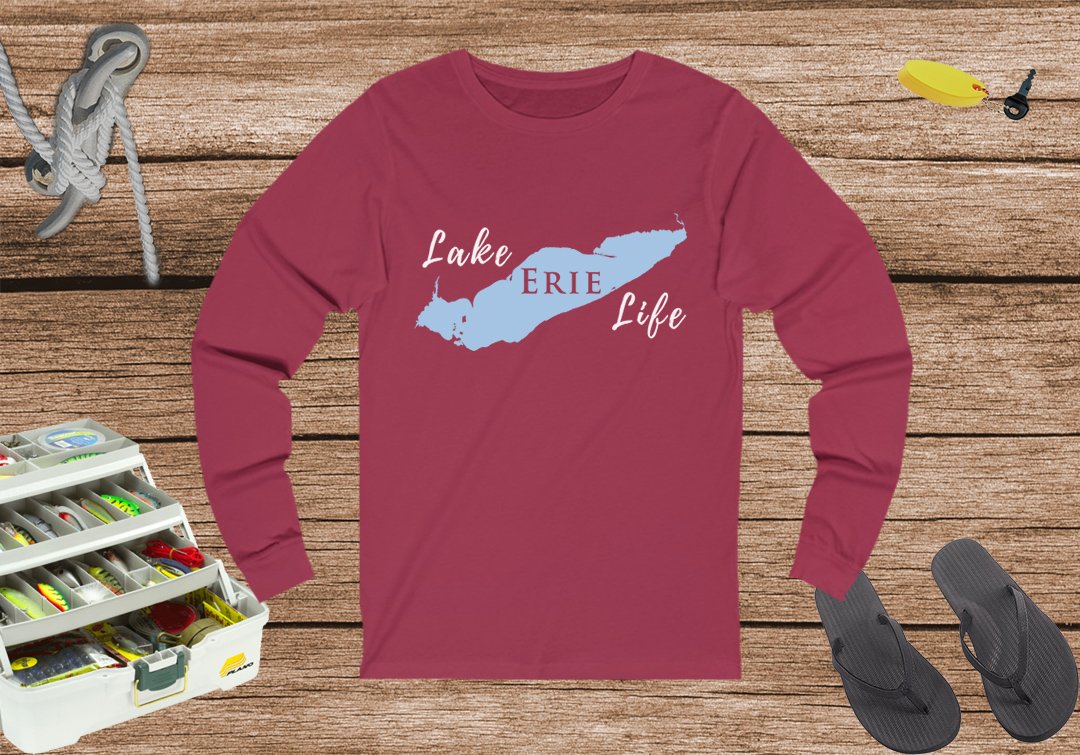 Lake Erie Life - Unisex Cotton Jersey Long Sleeve Tee - Michigan Ontario Ohio Pennsylvania & New York Lake