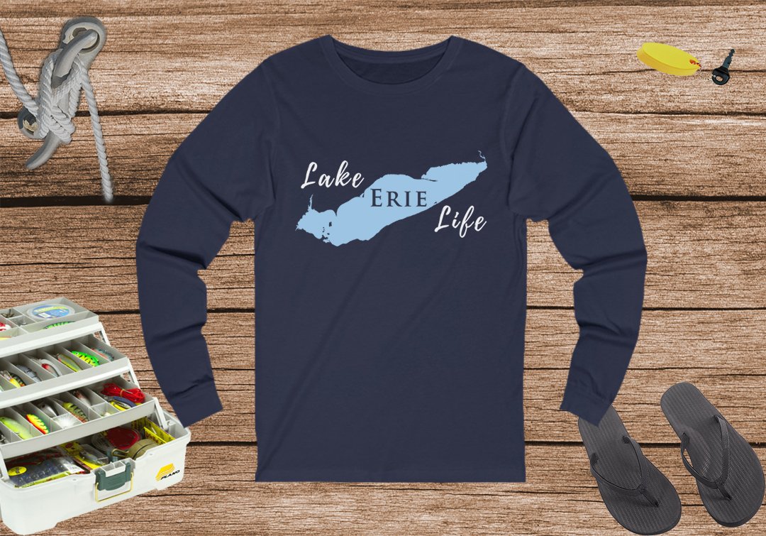 Lake Erie Life - Unisex Cotton Jersey Long Sleeve Tee - Michigan Ontario Ohio Pennsylvania & New York Lake