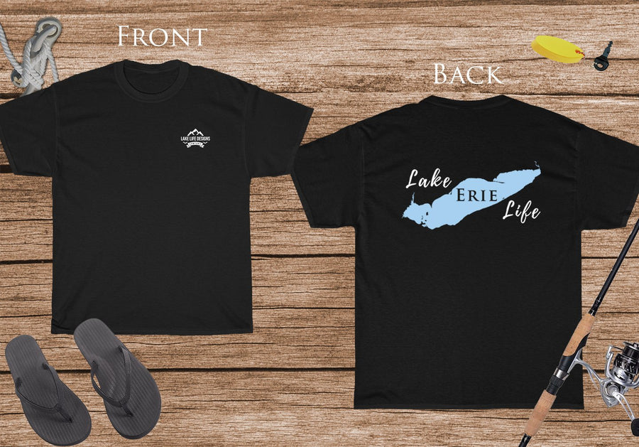 Lake Erie Life - Cotton Short Sleeved - FRONT & BACK PRINTED - Short Sleeved Cotton Tee - Michigan Ontario Ohio Pennsylvania New York Lake