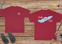 Lake Erie Life - Cotton Short Sleeved - FRONT & BACK PRINTED - Short Sleeved Cotton Tee - Michigan Ontario Ohio Pennsylvania New York Lake