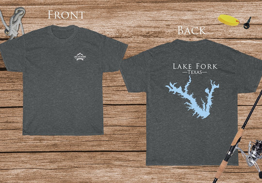 Lake Fork Texas - Cotton Short Sleeved - FRONT & BACK PRINTED - Short Sleeved Cotton Tee - Texas Lake