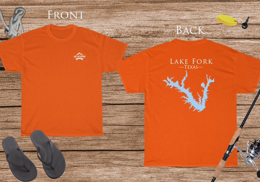 Lake Fork Texas - Cotton Short Sleeved - FRONT & BACK PRINTED - Short Sleeved Cotton Tee - Texas Lake