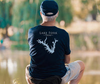 Lake Fork Texas - Cotton Short Sleeved - FRONT & BACK PRINTED - Short Sleeved Cotton Tee - Texas Lake