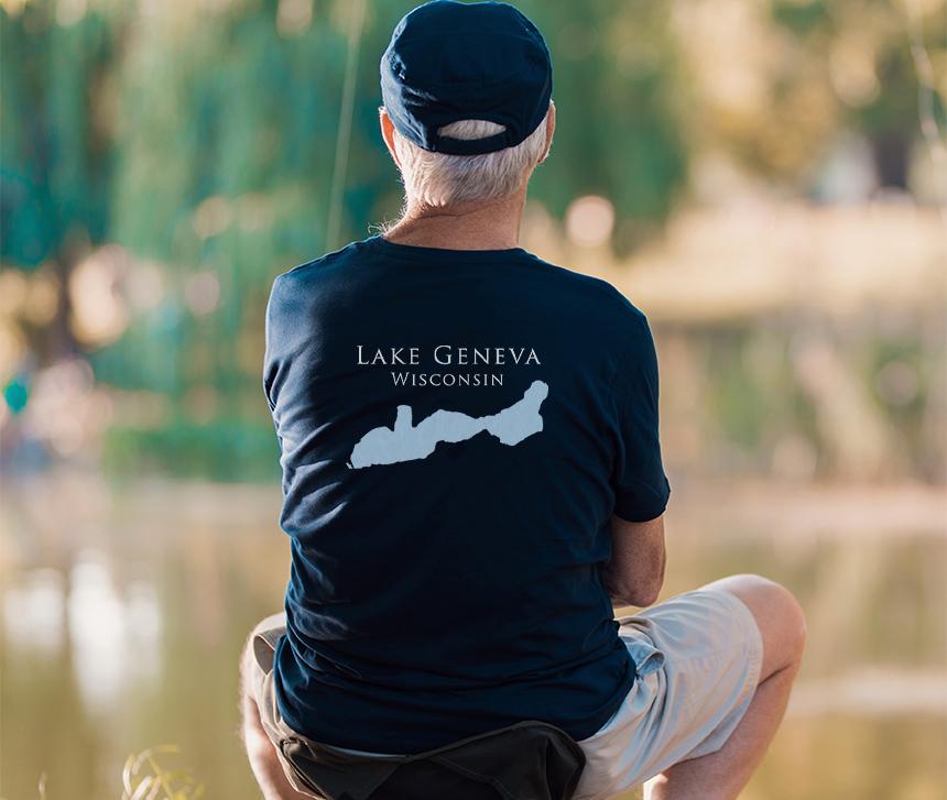 Lake Geneva - Cotton Short Sleeved - FRONT & BACK PRINTED - Short Sleeved Cotton Tee - Wisconsin Lake