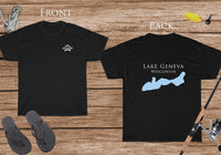 Lake Geneva - Cotton Short Sleeved - FRONT & BACK PRINTED - Short Sleeved Cotton Tee - Wisconsin Lake