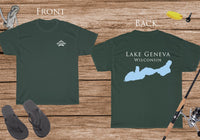 Lake Geneva - Cotton Short Sleeved - FRONT & BACK PRINTED - Short Sleeved Cotton Tee - Wisconsin Lake
