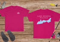 Lake Geneva - Cotton Short Sleeved - FRONT & BACK PRINTED - Short Sleeved Cotton Tee - Wisconsin Lake