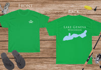Lake Geneva - Cotton Short Sleeved - FRONT & BACK PRINTED - Short Sleeved Cotton Tee - Wisconsin Lake