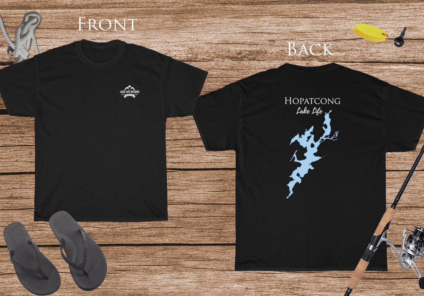 Hopatcong Lake Life - Cotton Short Sleeved - FRONT & BACK PRINTED - Short Sleeved Cotton Tee -  New Jersey Lake