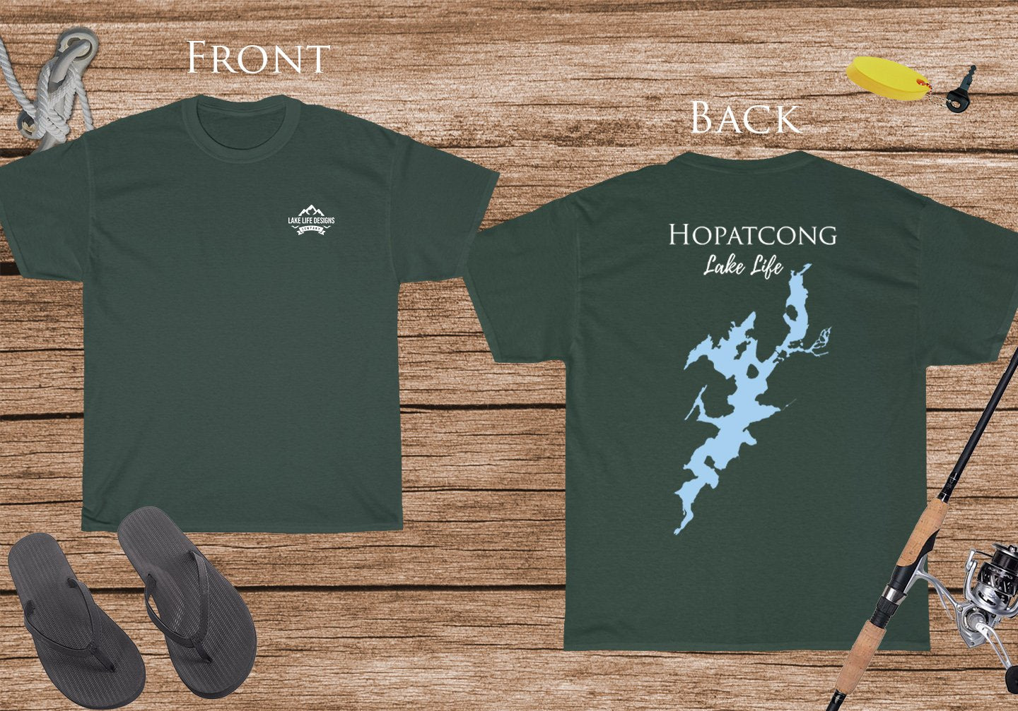 Hopatcong Lake Life - Cotton Short Sleeved - FRONT & BACK PRINTED - Short Sleeved Cotton Tee -  New Jersey Lake