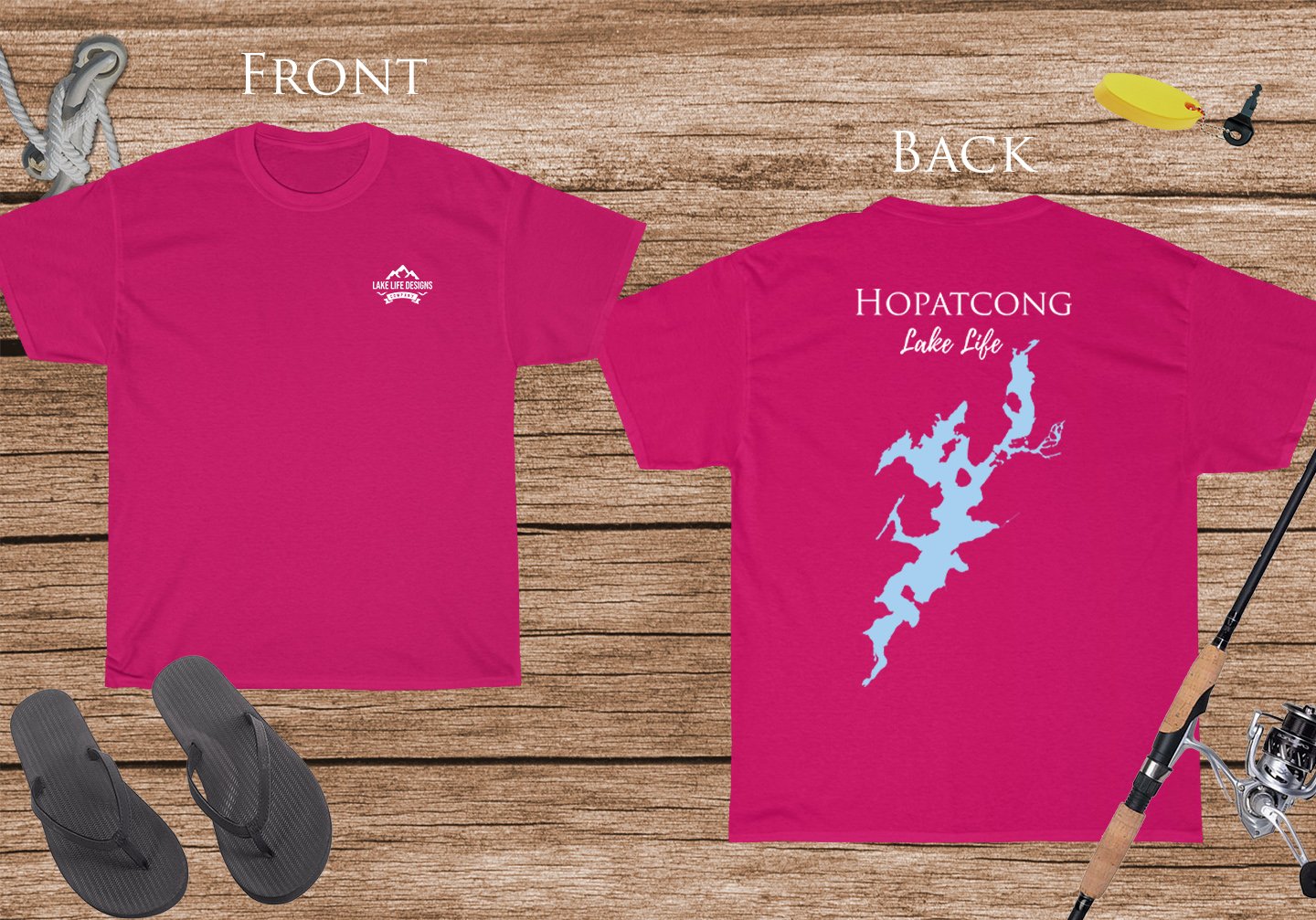 Hopatcong Lake Life - Cotton Short Sleeved - FRONT & BACK PRINTED - Short Sleeved Cotton Tee -  New Jersey Lake