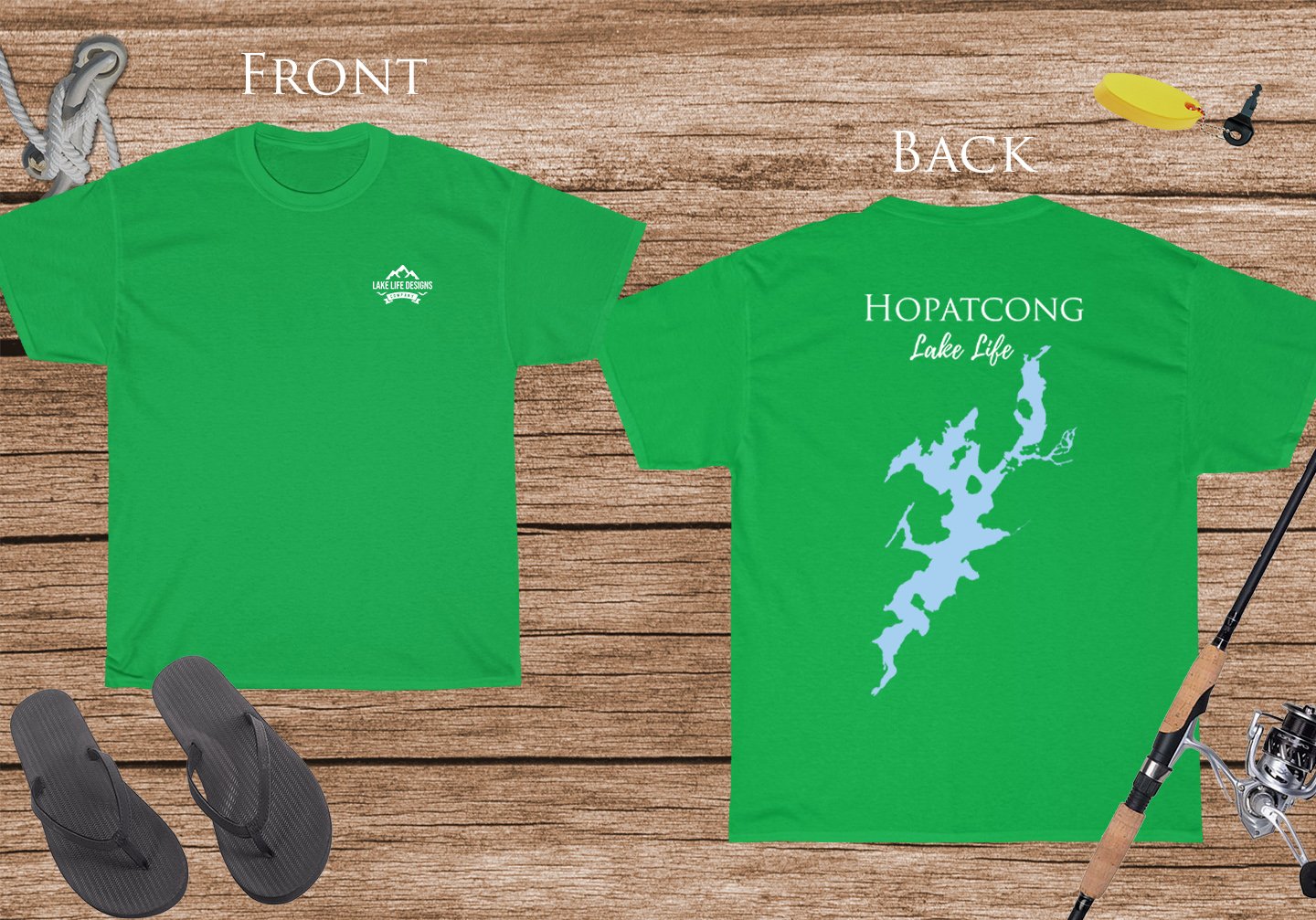 Hopatcong Lake Life - Cotton Short Sleeved - FRONT & BACK PRINTED - Short Sleeved Cotton Tee -  New Jersey Lake
