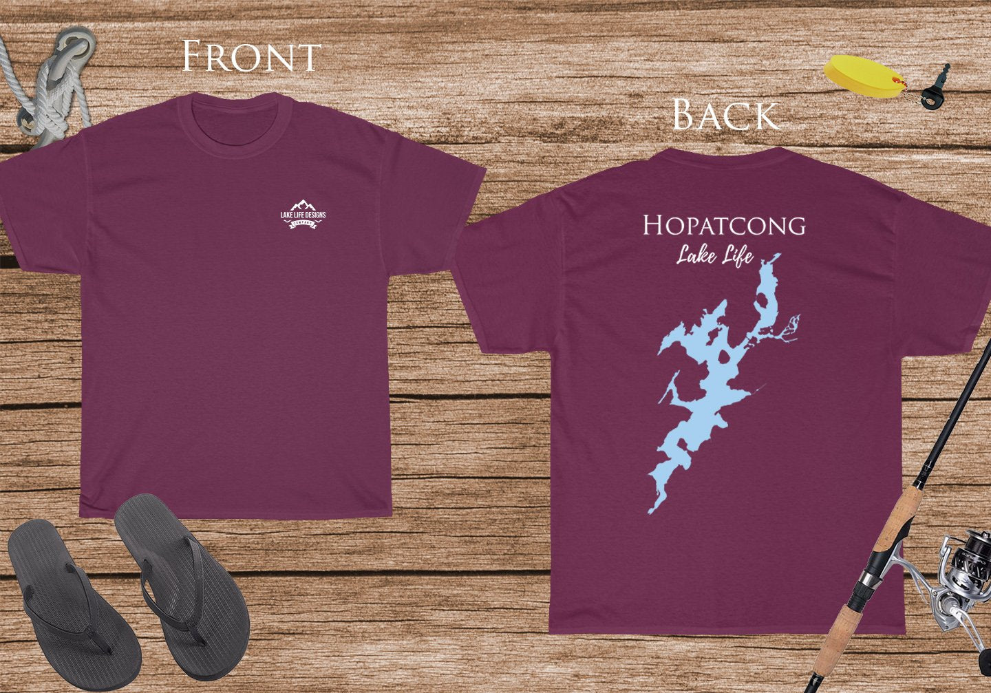 Hopatcong Lake Life - Cotton Short Sleeved - FRONT & BACK PRINTED - Short Sleeved Cotton Tee -  New Jersey Lake