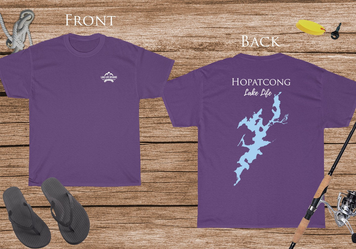 Hopatcong Lake Life - Cotton Short Sleeved - FRONT & BACK PRINTED - Short Sleeved Cotton Tee -  New Jersey Lake