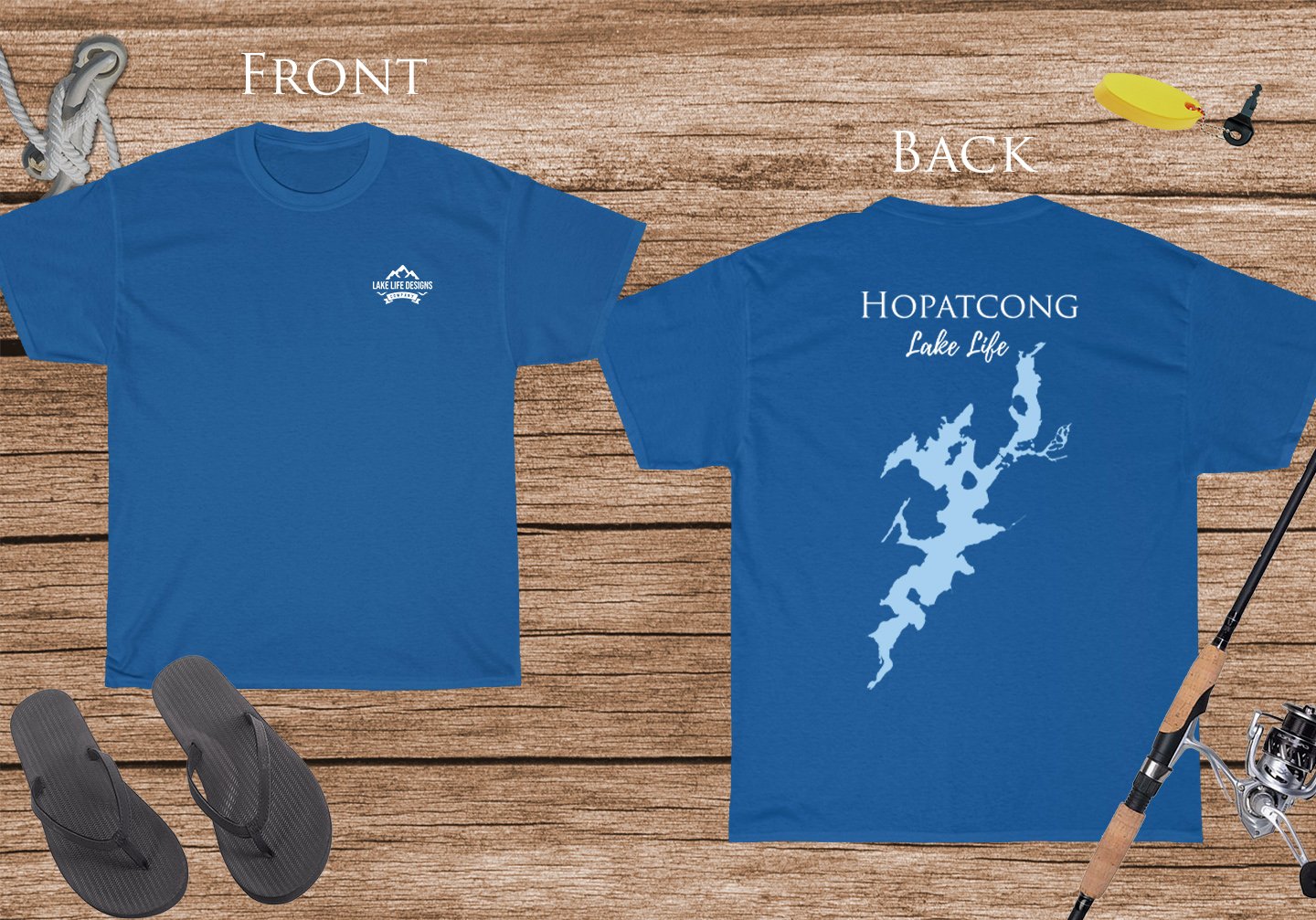 Hopatcong Lake Life - Cotton Short Sleeved - FRONT & BACK PRINTED - Short Sleeved Cotton Tee -  New Jersey Lake