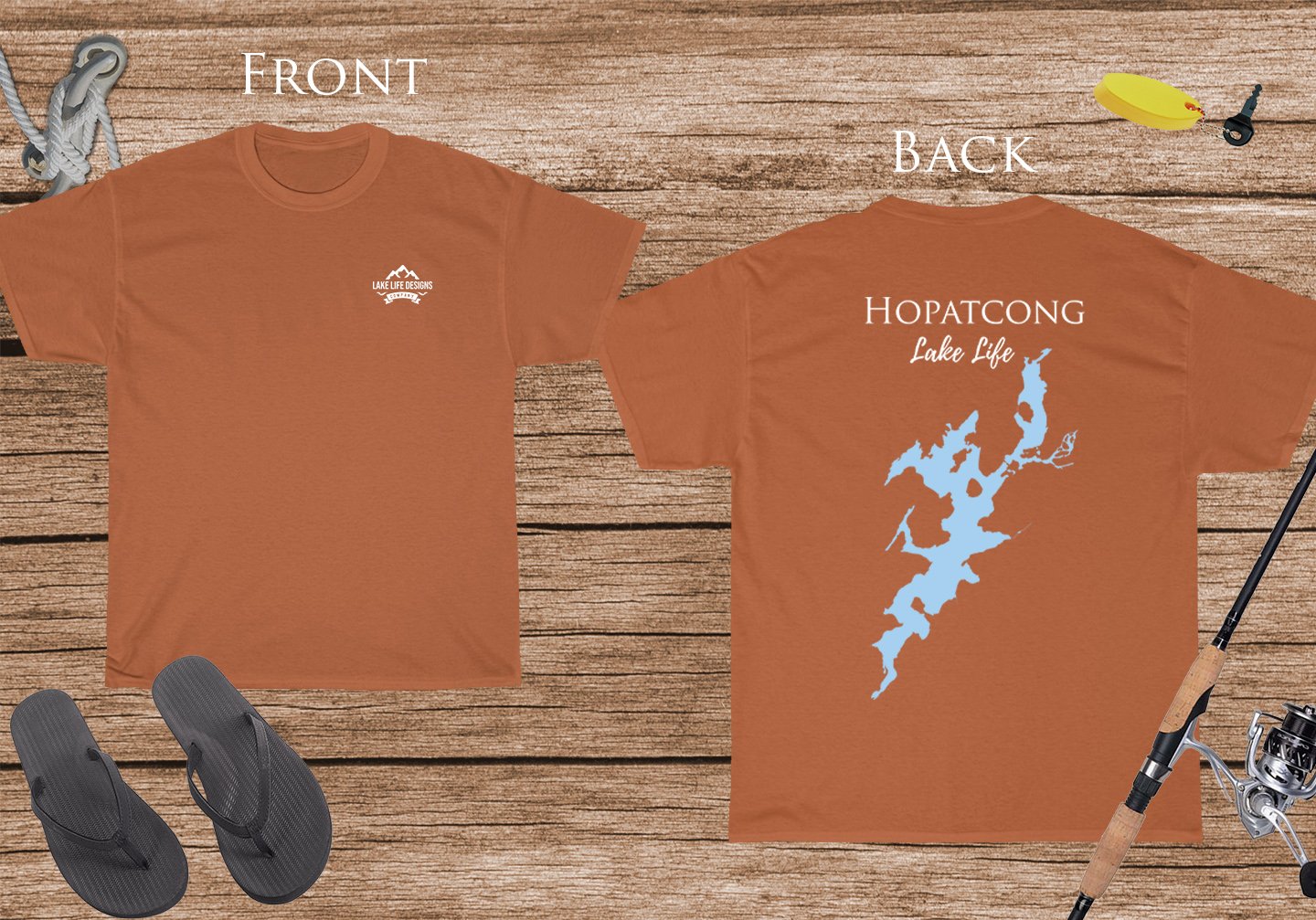 Hopatcong Lake Life - Cotton Short Sleeved - FRONT & BACK PRINTED - Short Sleeved Cotton Tee -  New Jersey Lake