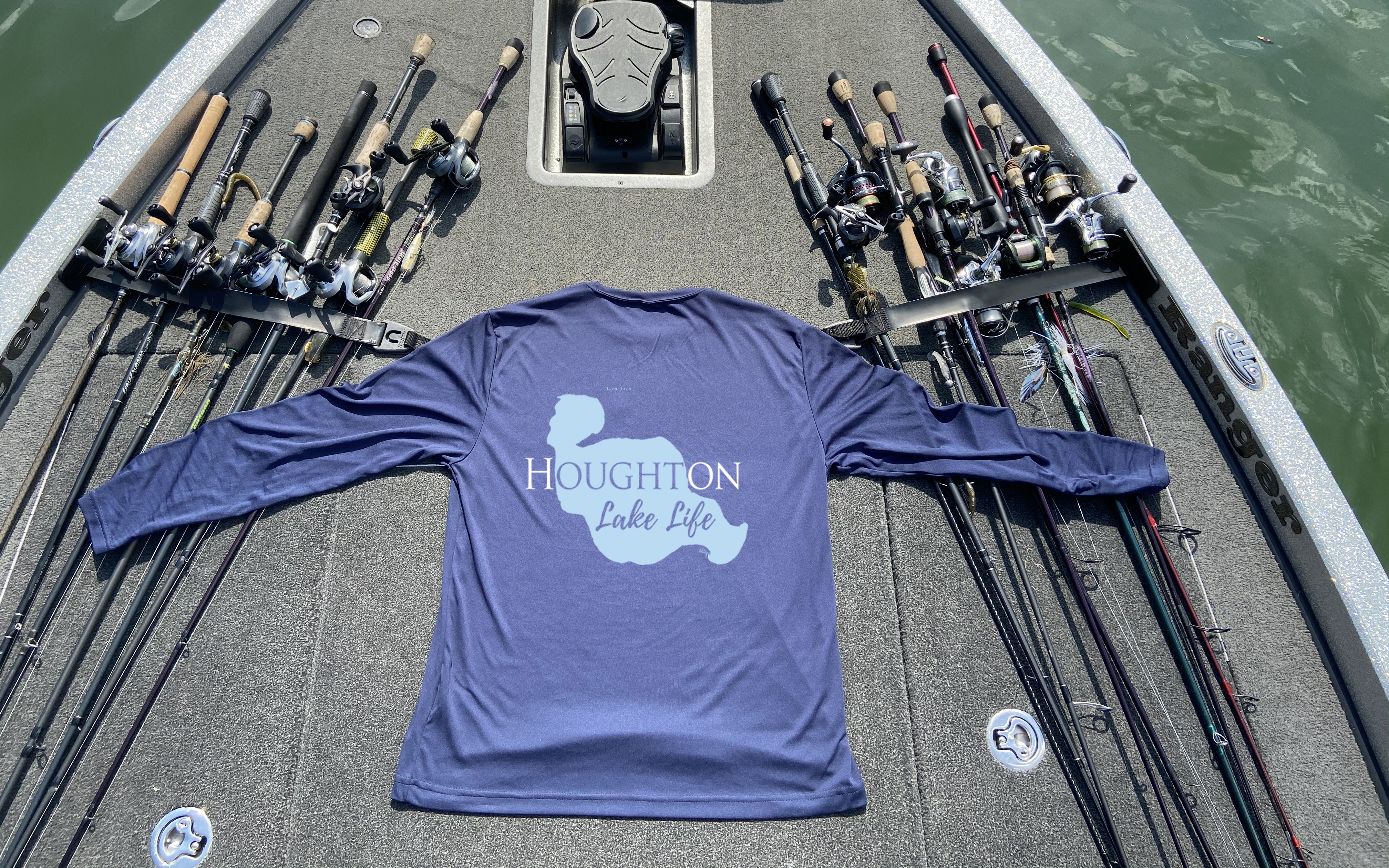 Houghton Lake Life Dri-fit Boating Shirt - Breathable Material- Men's Long Sleeve Moisture Wicking Tee - Michigan Lake