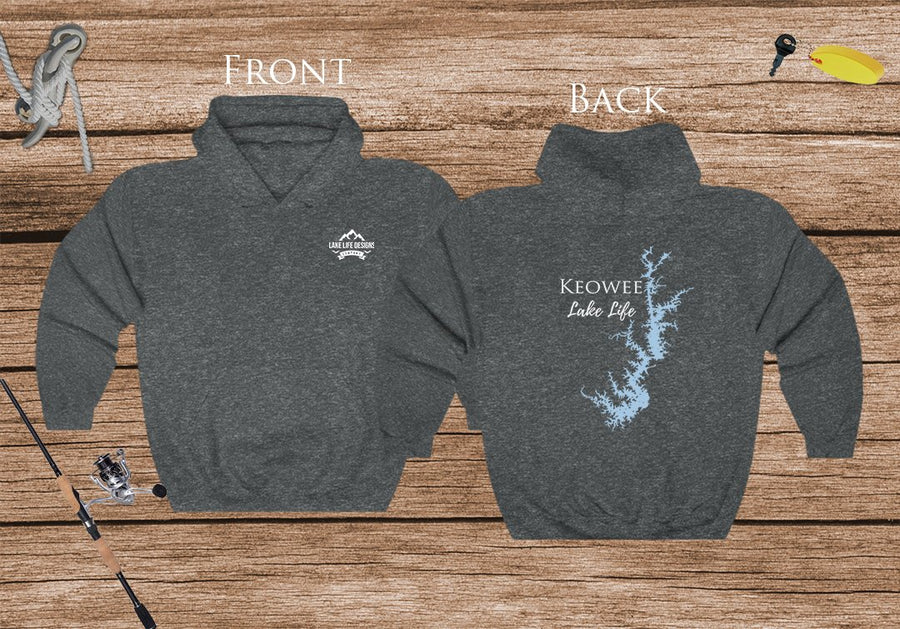 Lake Keowee Map Hoodie - Front & Back Printed - High Quality Lake Life Hooded Sweatshirt - Heavy Hooded Sweatshirt - South Carolina Lake
