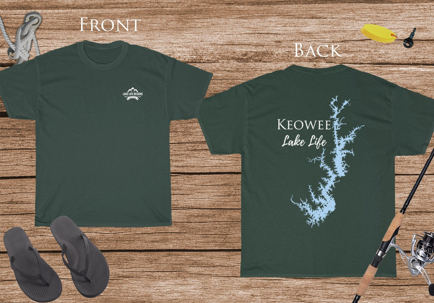 Keowee lake Life - Cotton Short Sleeved - FRONT & BACK PRINTED - Short Sleeved Cotton Tee - South Carolina Lake