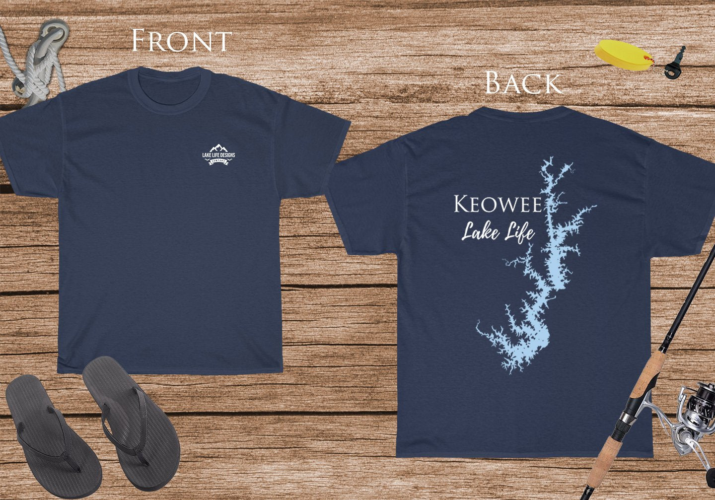 Keowee lake Life - Cotton Short Sleeved - FRONT & BACK PRINTED - Short Sleeved Cotton Tee - South Carolina Lake