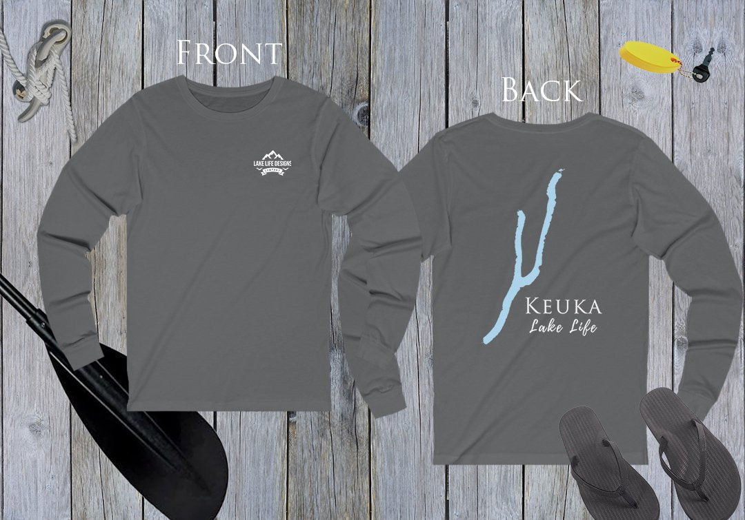 Keuka Lake - Lake Life Unisex Cotton Jersey Long Sleeve Tee - Back Printed - Virginia Lake