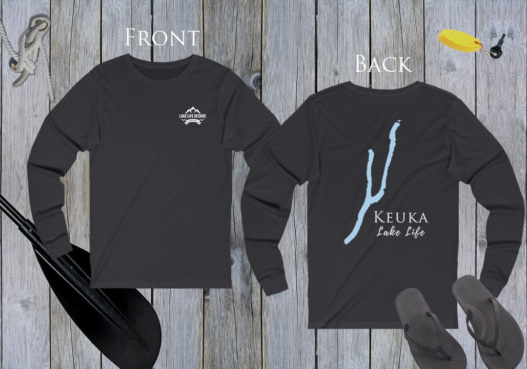 Keuka Lake - Lake Life Unisex Cotton Jersey Long Sleeve Tee - Back Printed - Virginia Lake