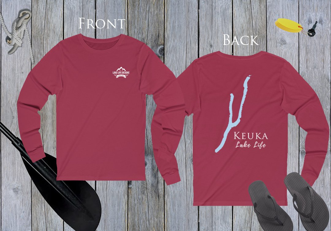 Keuka Lake - Lake Life Unisex Cotton Jersey Long Sleeve Tee - Back Printed - Virginia Lake