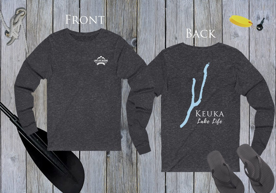 Keuka Lake - Lake Life Unisex Cotton Jersey Long Sleeve Tee - Back Printed - Virginia Lake