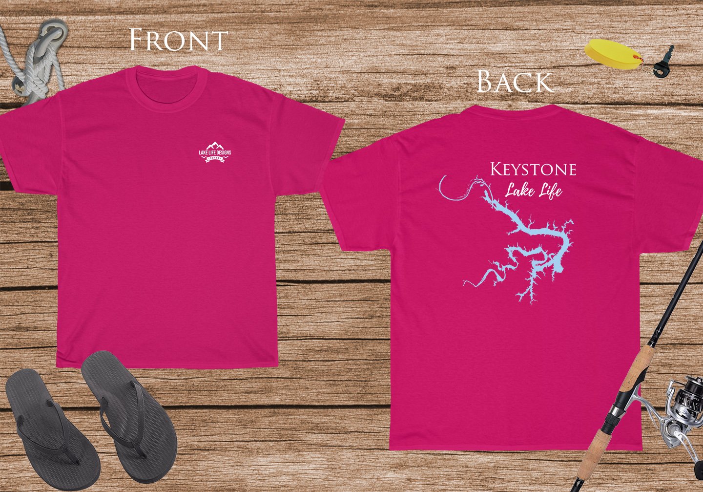 Keystone Lake Life - Cotton Short Sleeved - FRONT & BACK PRINTED - Short Sleeved Cotton Tee - Oklahoma Lake