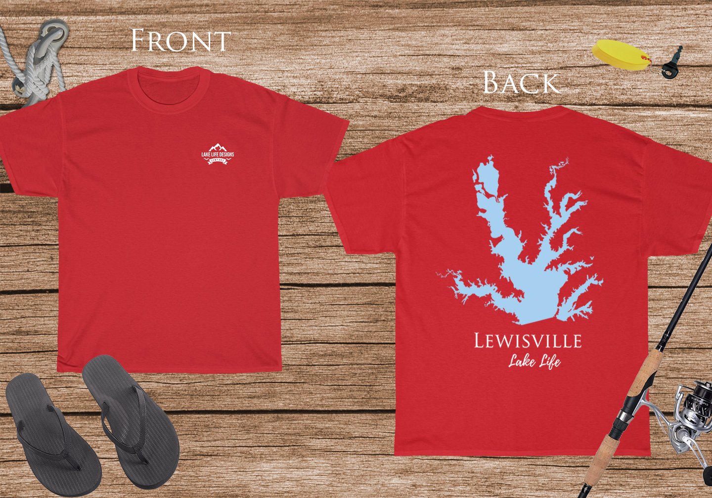 Lewisville Lake Life - Cotton Short Sleeved - FRONT & BACK PRINTED - Short Sleeved Cotton Tee - Texas Lake