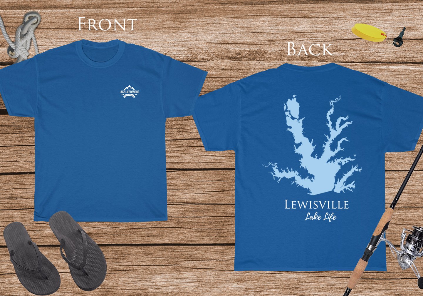 Lewisville Lake Life - Cotton Short Sleeved - FRONT & BACK PRINTED - Short Sleeved Cotton Tee - Texas Lake