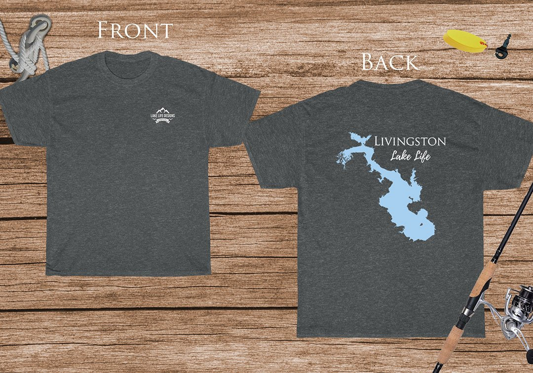 Livingston Lake Life - Cotton Short Sleeved - FRONT & BACK PRINTED - Short Sleeved Cotton Tee -  Texas Lake