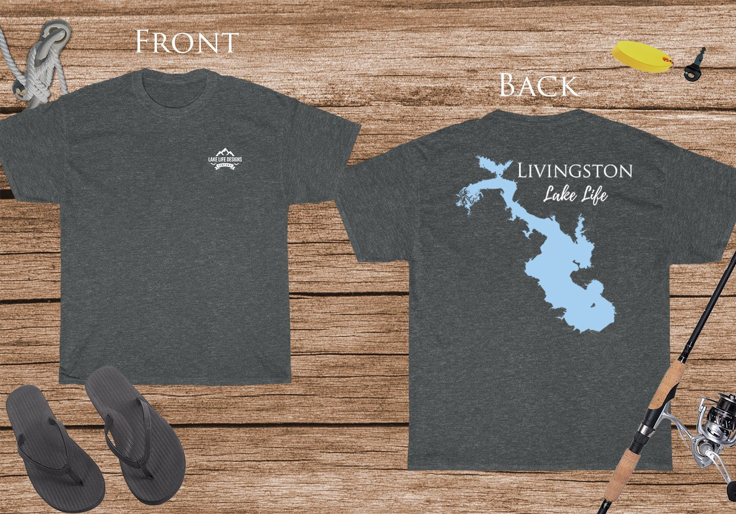 Livingston Lake Life - Cotton Short Sleeved - FRONT & BACK PRINTED - Short Sleeved Cotton Tee -  Texas Lake