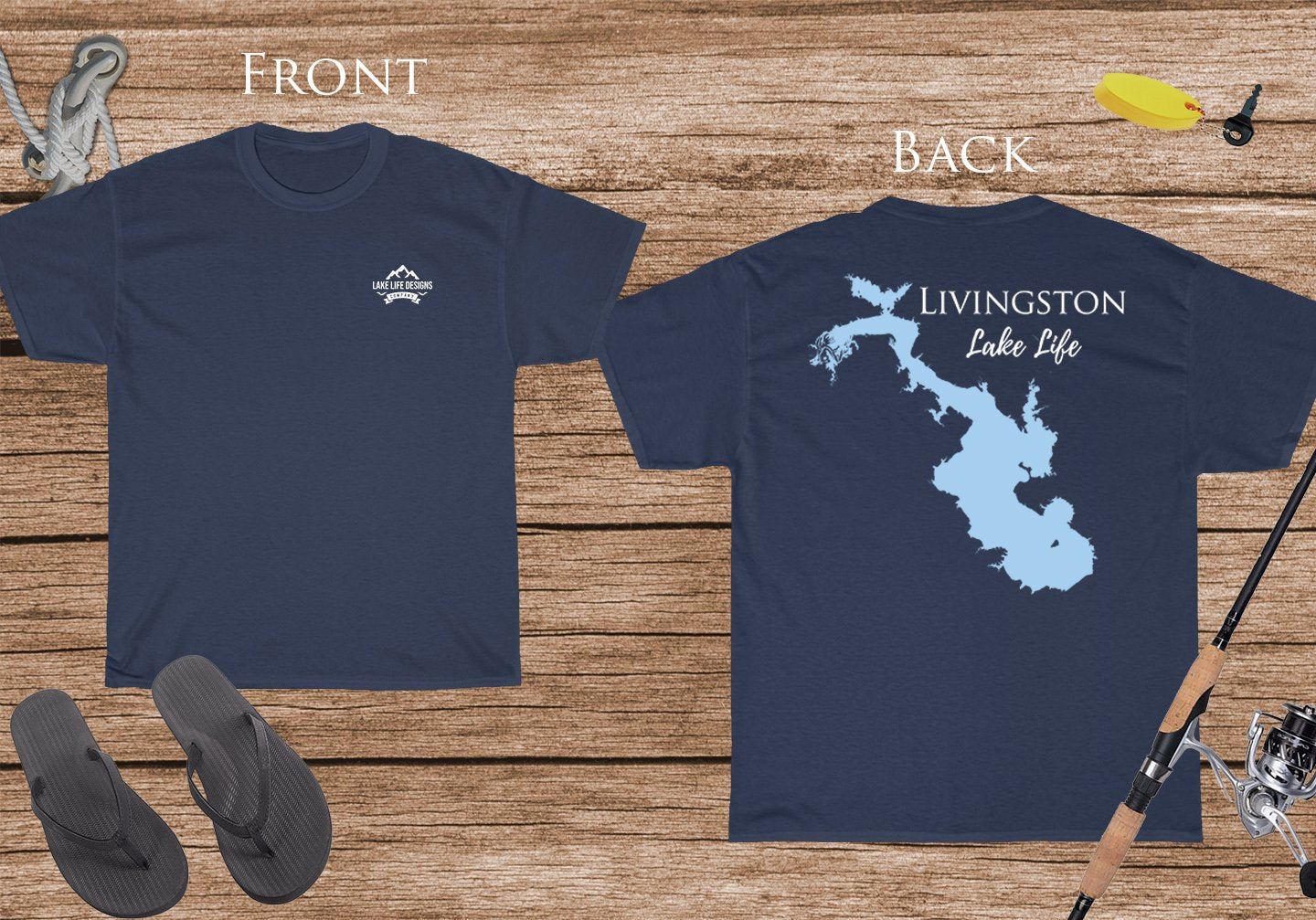 Livingston Lake Life - Cotton Short Sleeved - FRONT & BACK PRINTED - Short Sleeved Cotton Tee -  Texas Lake