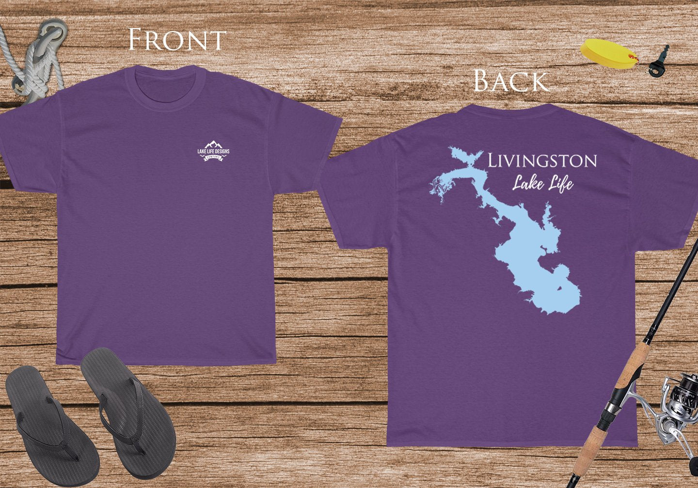 Livingston Lake Life - Cotton Short Sleeved - FRONT & BACK PRINTED - Short Sleeved Cotton Tee -  Texas Lake