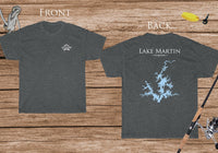 Lake Martin Alabama - Cotton Short Sleeved - FRONT & BACK PRINTED - Short Sleeved Cotton Tee -  North Carolina & South Carolina Lake