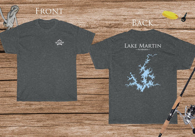 Lake Martin Alabama - Cotton Short Sleeved - FRONT & BACK PRINTED - Short Sleeved Cotton Tee -  North Carolina & South Carolina Lake