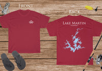 Lake Martin Alabama - Cotton Short Sleeved - FRONT & BACK PRINTED - Short Sleeved Cotton Tee -  North Carolina & South Carolina Lake