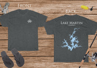 Lake Martin Alabama - Cotton Short Sleeved - FRONT & BACK PRINTED - Short Sleeved Cotton Tee -  North Carolina & South Carolina Lake