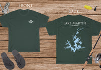 Lake Martin Alabama - Cotton Short Sleeved - FRONT & BACK PRINTED - Short Sleeved Cotton Tee -  North Carolina & South Carolina Lake