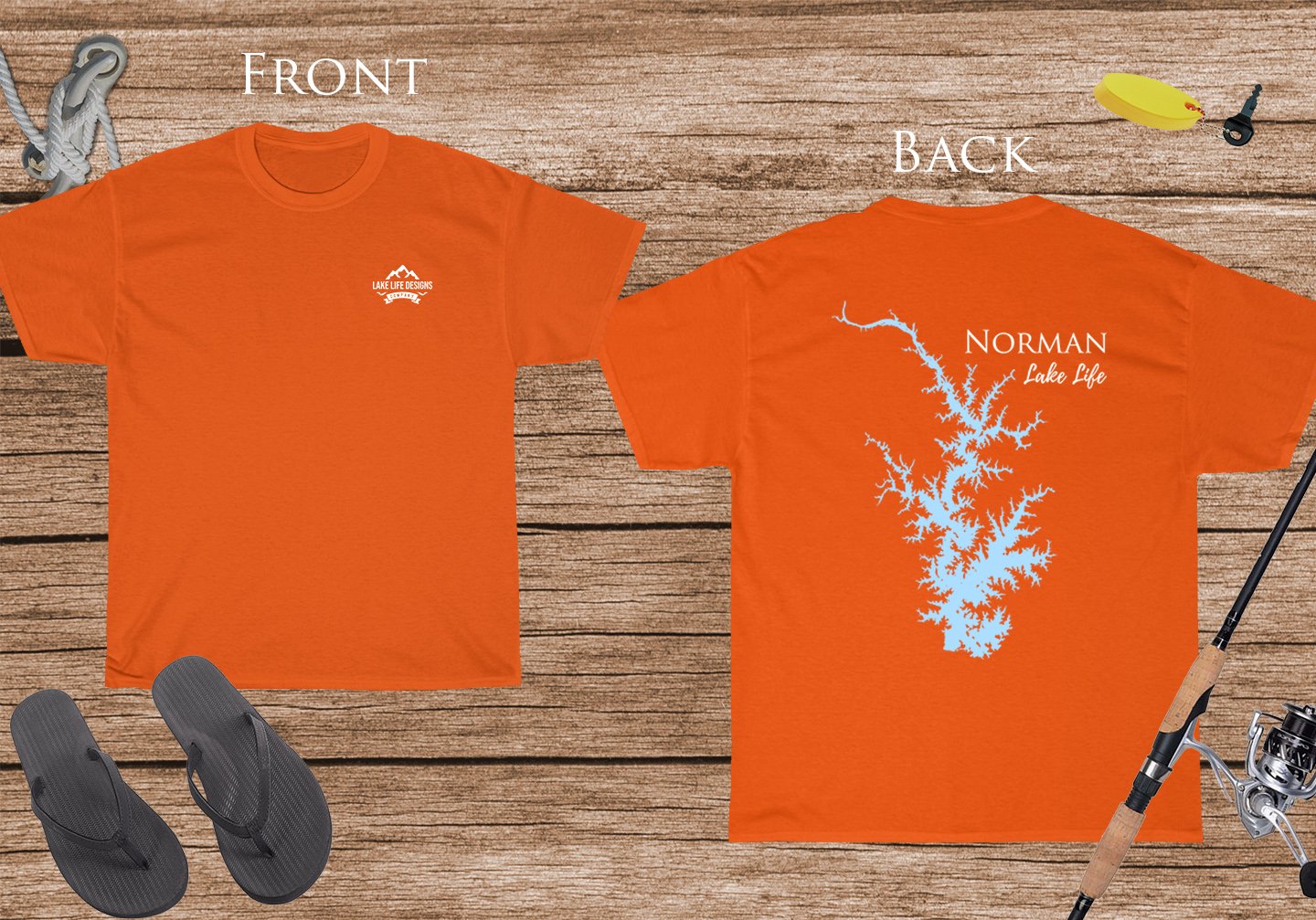 Norman Lake Life - Cotton Short Sleeved - FRONT & BACK PRINTED - Short Sleeved Cotton Tee - North Carolina Lake