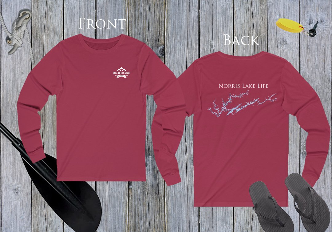 Norris Lake Life Unisex Cotton Jersey Long Sleeve Tee - Back Printed - Tennessee Lake