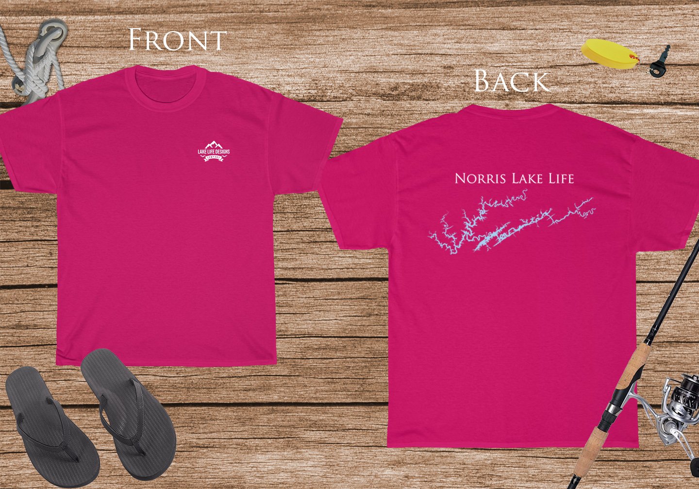 Norris Lake Life - Cotton Short Sleeved - FRONT & BACK PRINTED - Short Sleeved Cotton Tee - Tennessee Lake