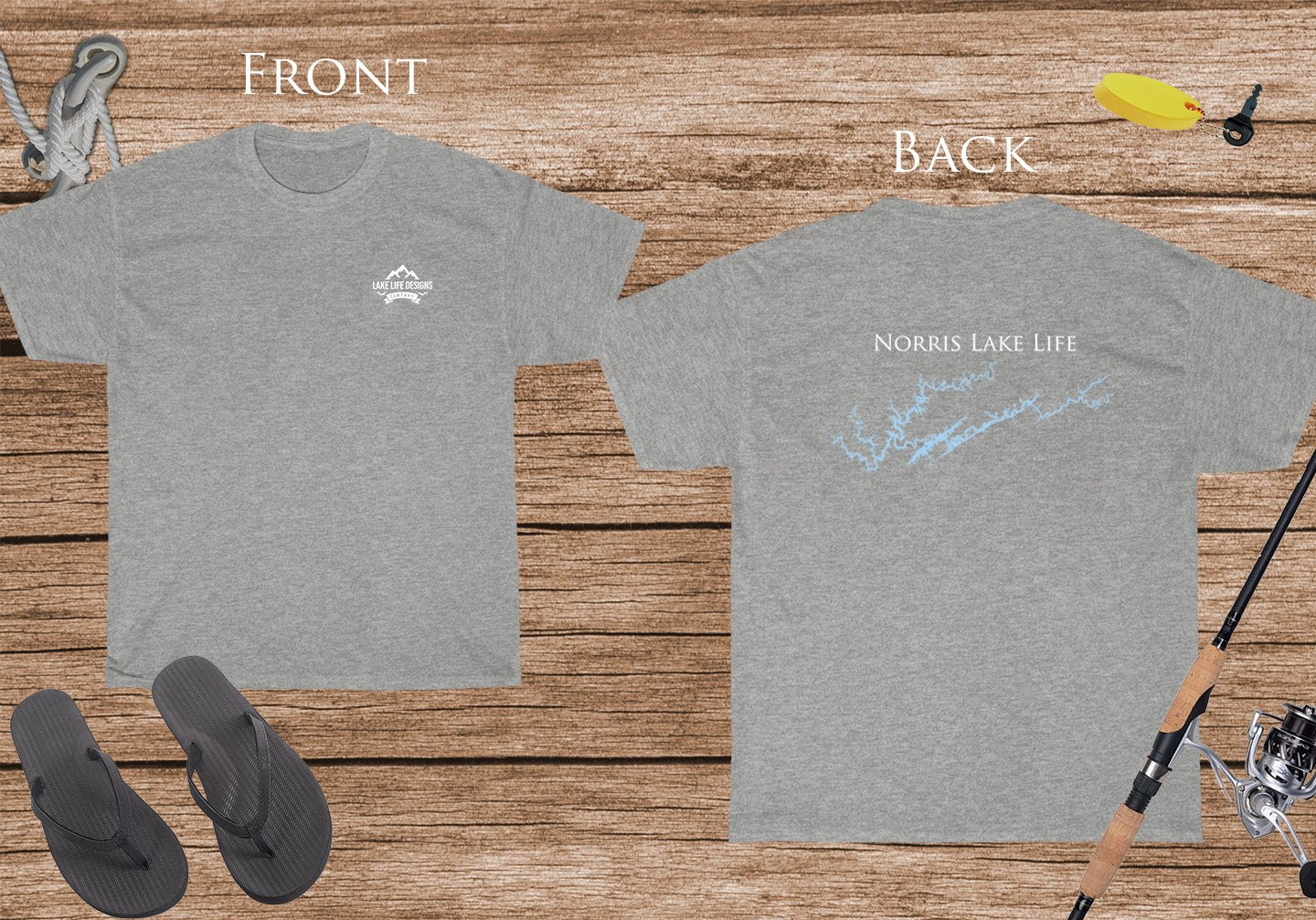 Norris Lake Life - Cotton Short Sleeved - FRONT & BACK PRINTED - Short Sleeved Cotton Tee - Tennessee Lake