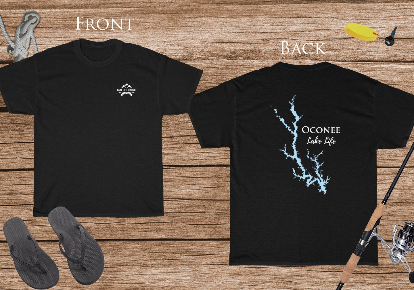 Oconee Lake Life - Cotton Short Sleeved - FRONT & BACK PRINTED - Short Sleeved Cotton Tee - Georgia Lake