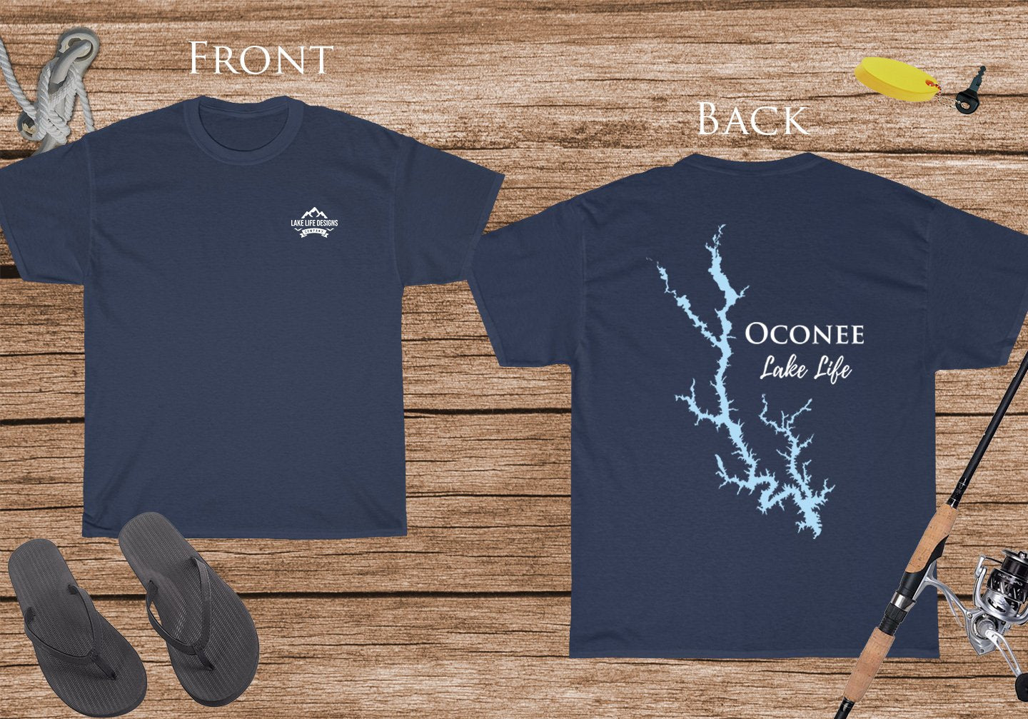 Oconee Lake Life - Cotton Short Sleeved - FRONT & BACK PRINTED - Short Sleeved Cotton Tee - Georgia Lake