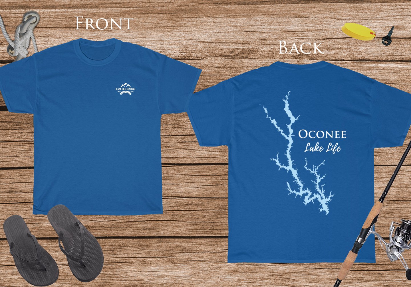 Oconee Lake Life - Cotton Short Sleeved - FRONT & BACK PRINTED - Short Sleeved Cotton Tee - Georgia Lake
